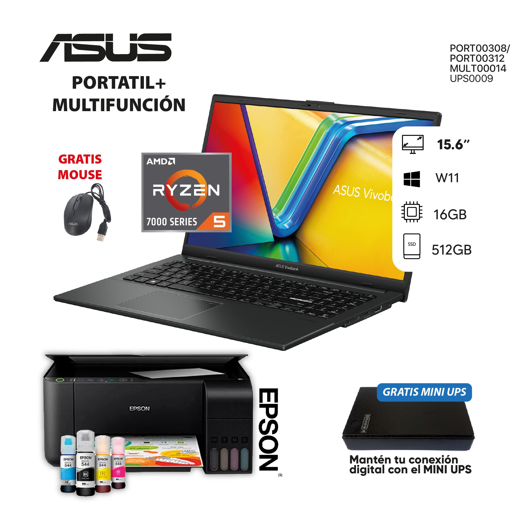 MEGA COMBO 3: PORTATIL ASUS+MULTIFUNCION EPSON WIFI