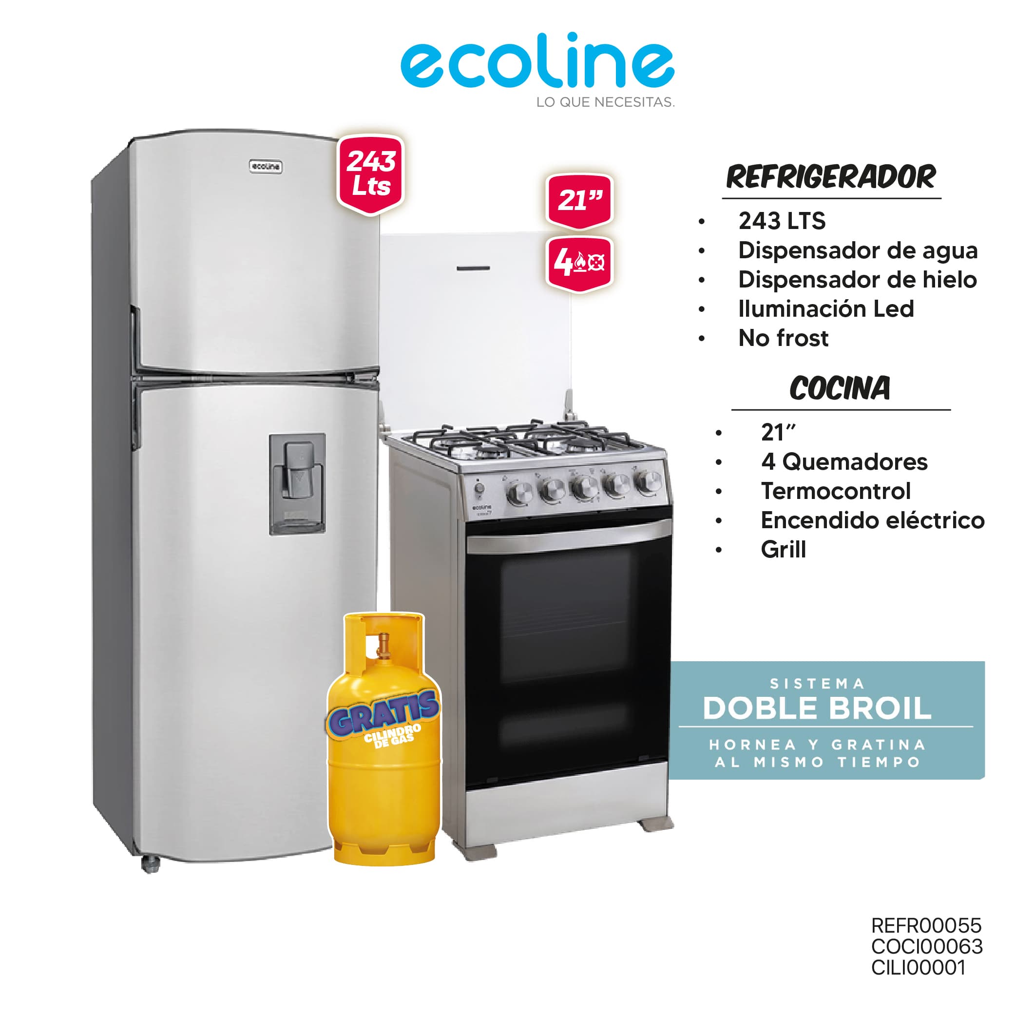 MEGA  COMBO 5: COCINA + REFRIGERADORA ECOLINE