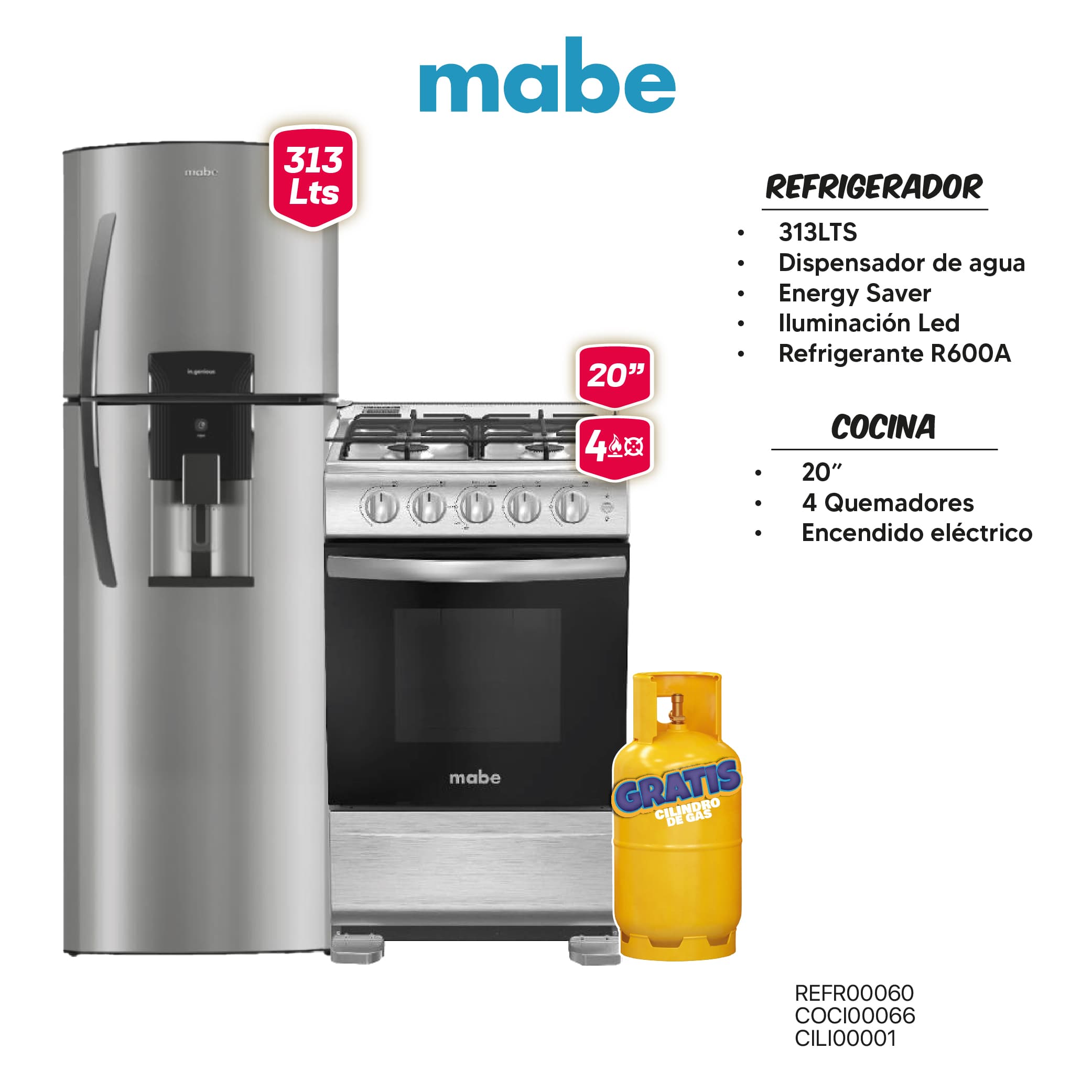 MEGA  COMBO 6: COCINA + REFRIGERADORA MABE
