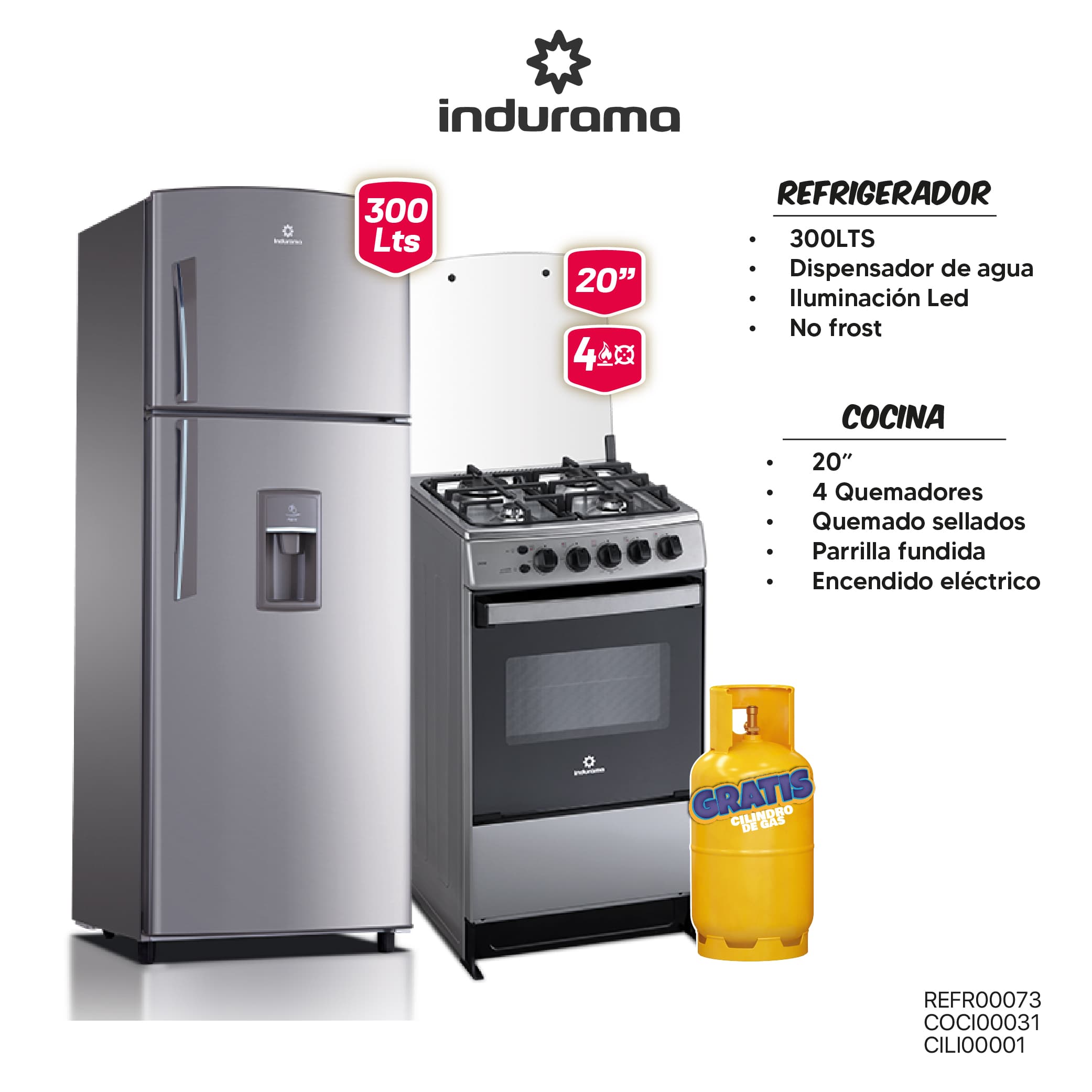 MEGA  COMBO 7: COCINA + REFRIGERADORA INDURAMA