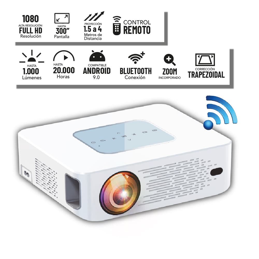 Proyector zense t21/hasta 1000 lumenes/1080 full hd/bluetooth/compatible android/control remoto
